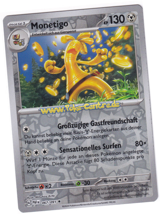 Monetigo 067/091 Rare Reverse Holo - Karmesin & Purpur - Paldeas Schicksale Deutsch