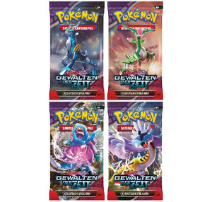 4x Pokemon Karmesin & Purpur - Gewalten der Zeit Booster Pack