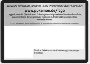 Pokémon TCGO Code: Glänzendes Schicksal - Bellektro-V Tin Box