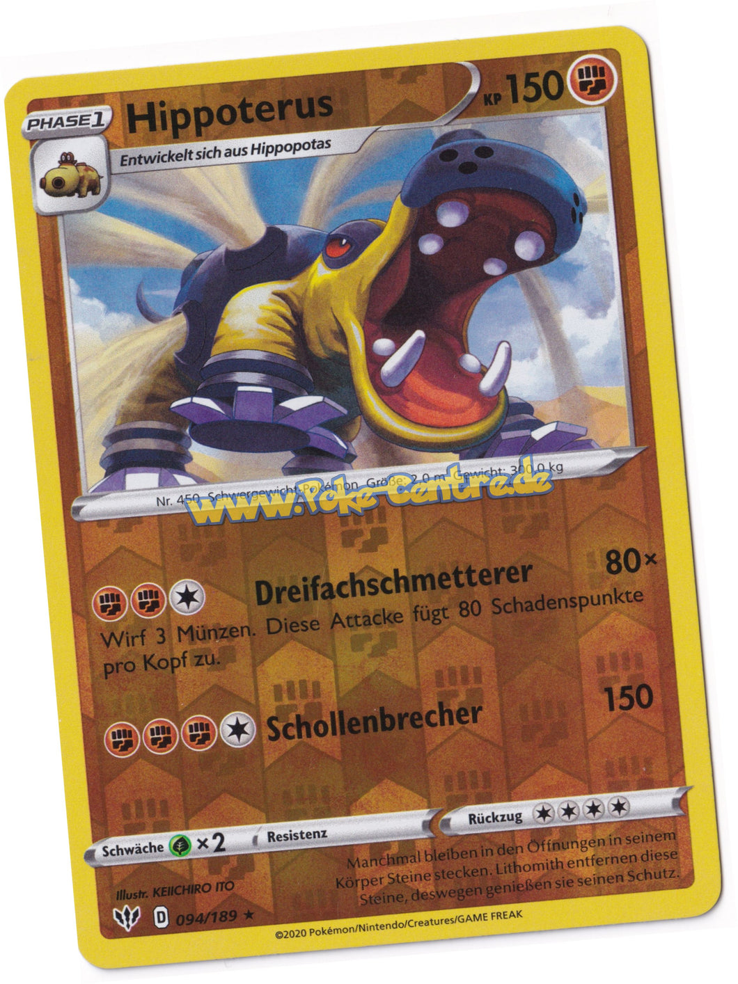 Hippoterus 094/189 Rare Reverse Holo - Flammende Finsternis Deutsch