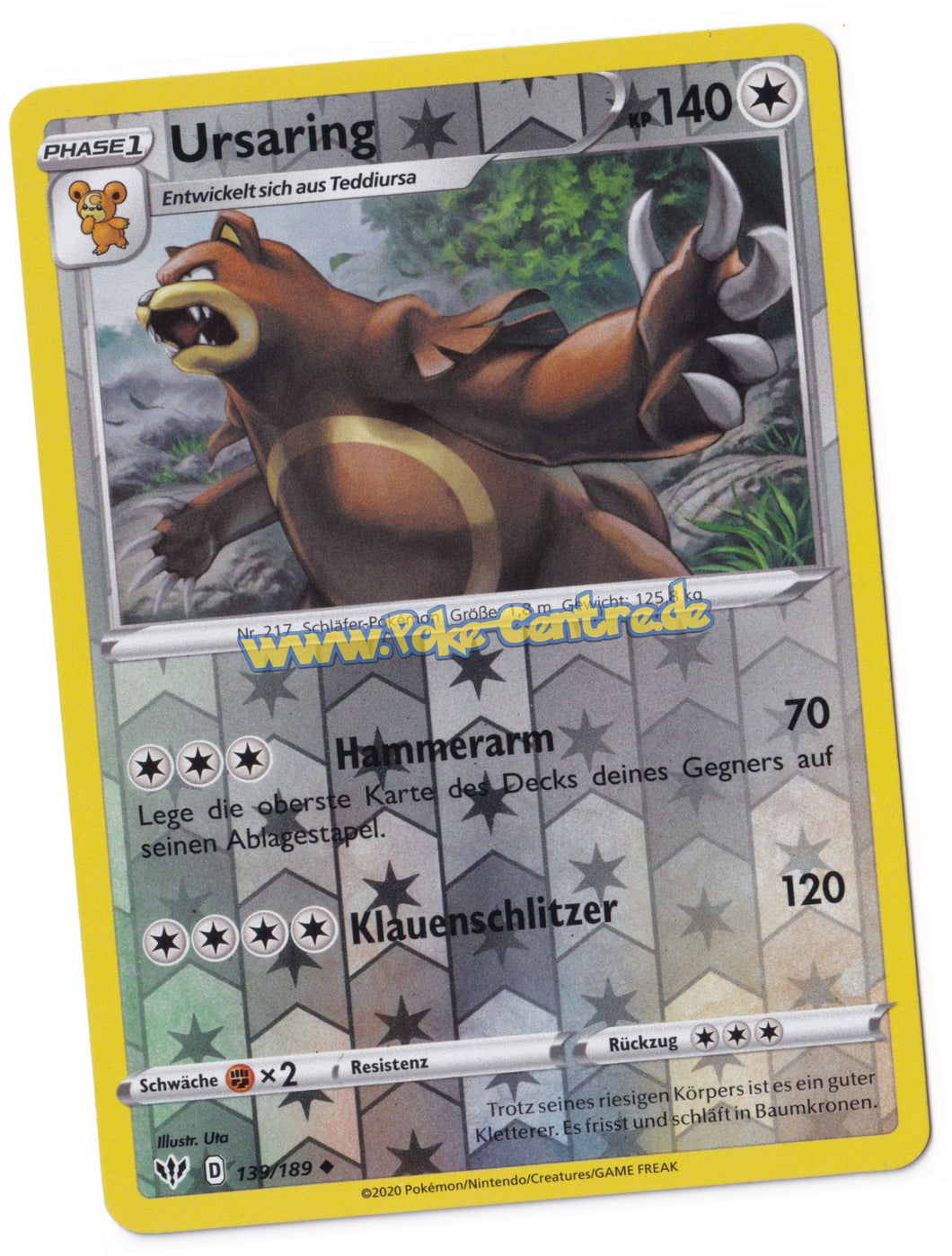 Ursaring 139/189 Uncommon Reverse Holo - Flammende Finsternis Deutsch